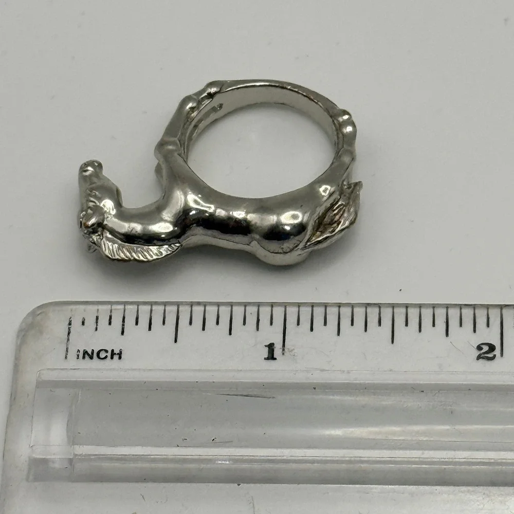 Vintage Horse Ring Silver Tone Equestrian Animal Statement Ring Size 9 Unmarked
